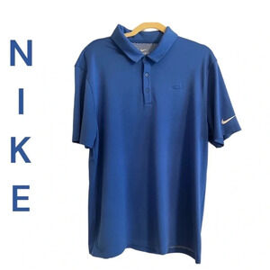 Nike Golf Dri Fit Blue Polo Shirt Short Sleeves Men size L 100% Polyester‎